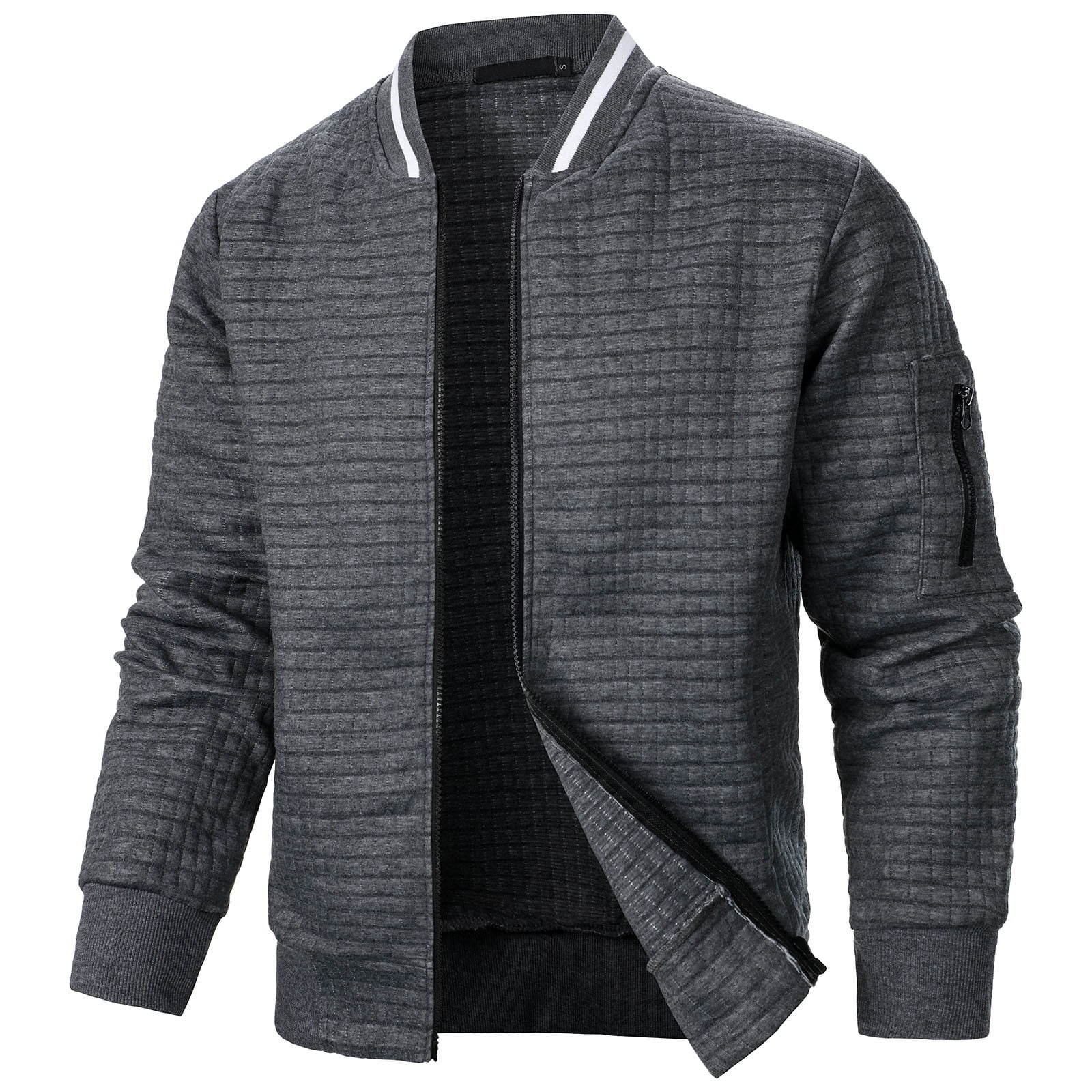 Njagoc2 Mens Lightweight Bomber Jackets Full Zip Sweatshirts No Hood Long Sleeve Loose Fit Winter Coat