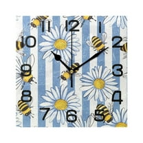 Wall Clock Square Silent Non-Ticking Bee Flowers with Line Retro Battery Operated Clock 7.78 inch Home Kitchen Office Decoration