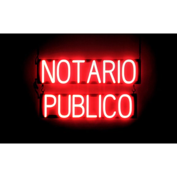 SpellBrite NOTARIO PUBLICO LED Sign for Business. 26.2" x 15.0" Red NOTARIO PUBLICO Sign Has Neon Sign Look With Energy Efficient LED Light Source. Visible from 500 Feet, 8 Animation Settings.