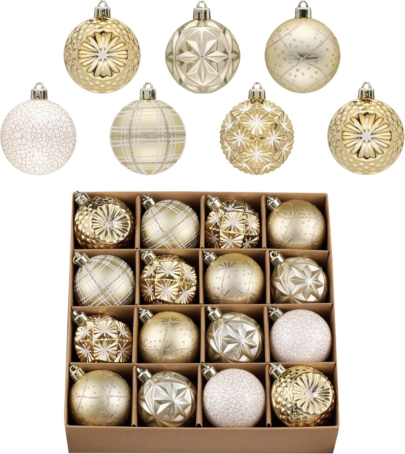 Ornaments for Christmas Trees, 16ct 2.36 Inches White and Silver Shatterproof Christmas Tree Decorations, Hanging Ball Ornaments for Xmas Holiday Party Decor