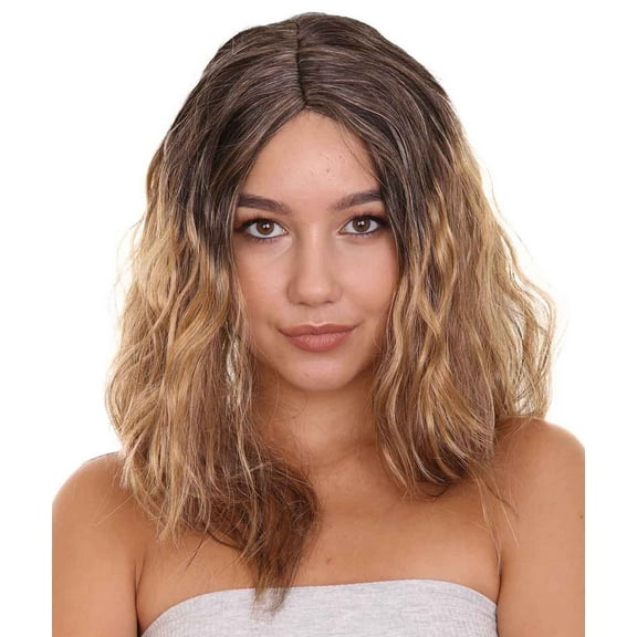 HPO Adult Women's Mid length Wavy Brown Color Wig, Synthetic Fibers