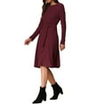 thumbnail image 4 of INSPIRE CHIC Women's Long Sleeve Knitted Dress Ribbed Crew Neck Tie Waist Bodycon Slim Fit Midi Sweater Dresses XS Burgundy, 4 of 6