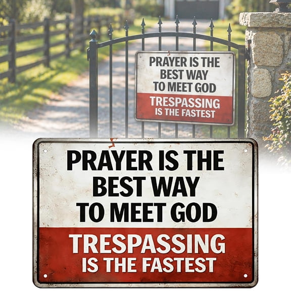 HonestMatter Prayer Is the Best Way to Meet God Trespassing - Is the Fastest Sign, No Trespassing Signs Private Property for Fence Gate Front Door Outdoor Wall Decor