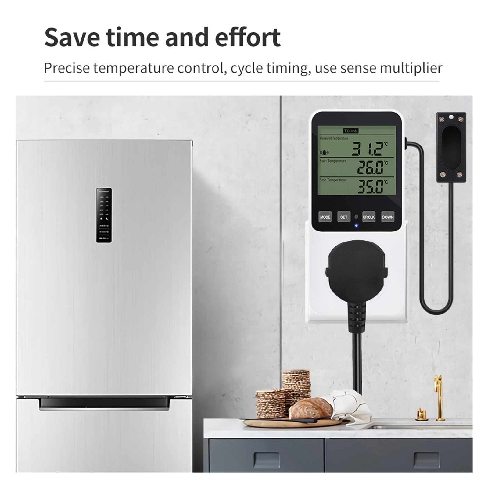 Digital Temperature Humidity Controller LCD Display Thermostat Timer Socket Heating Cooling Alarm