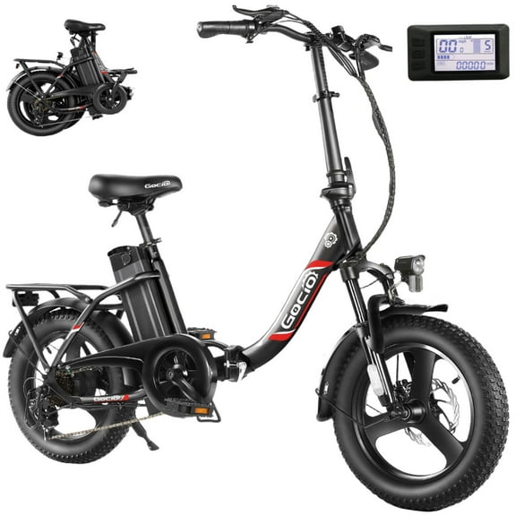 Gocio Electric Bike 3.0 Fat Tire Foldable Ebike, 48V 374.4Wh Battery, Peak 750W Folding Electric Bike, Lockable Suspension Fork, LCD, 16" One-Piece Tire Electric Bicycles for Women Adults UL2849