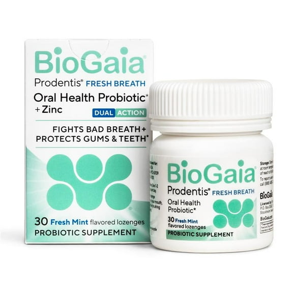 BioGaia Fresh Breath | Dental Probiotic Lozenge | Fights Bad Breath & Halitosis | Healthy Gums & Teeth | Dual-Action L. reuteri Oral Probiotics   Zinc | Fresh Mint Flavor | 30 Day Supply
