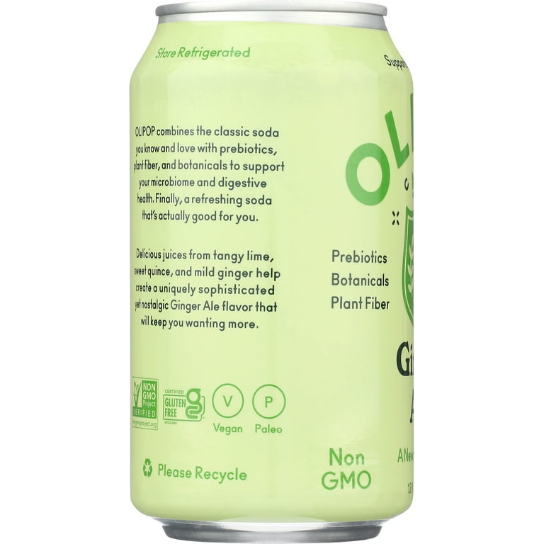 OLIPOP Prebiotic Soda, Ginger Ale, 12 fl oz, 12 Pack, Refrigerated