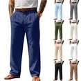 thumbnail image 5 of Domuza Linen Pants Men Stylish Casual Pleated Straight Leg Dress Trousers Spring Summer Lightweight Loose Fit Beach Pants with Pockets Navy 2XL, 5 of 5