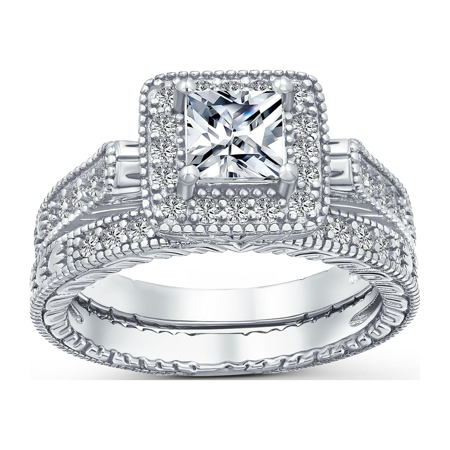 Gold Ring 1CT Square Simulated Blue Sapphire Solitaire Cubic