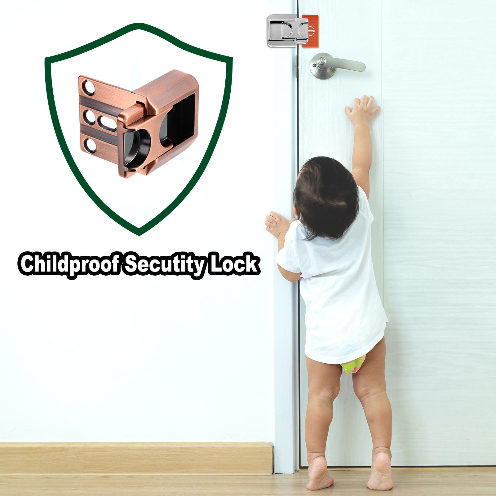 Uxcell 2Pcs Home Security Door Lock, Door Reinforcement Lock Latch, Upgraded Safety Night Lock Extra Protective Door Lock for Inward Swinging Door, Bronze