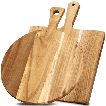2 Pcs Acacia Wood Cutting Board Set with Handle, Charcuterie Board Decorative Cutting Boards for Kitchen, Serving Tray for Cheese Meat Fruit Pizza Bread Baking, Decorative Wooden for Kitchen