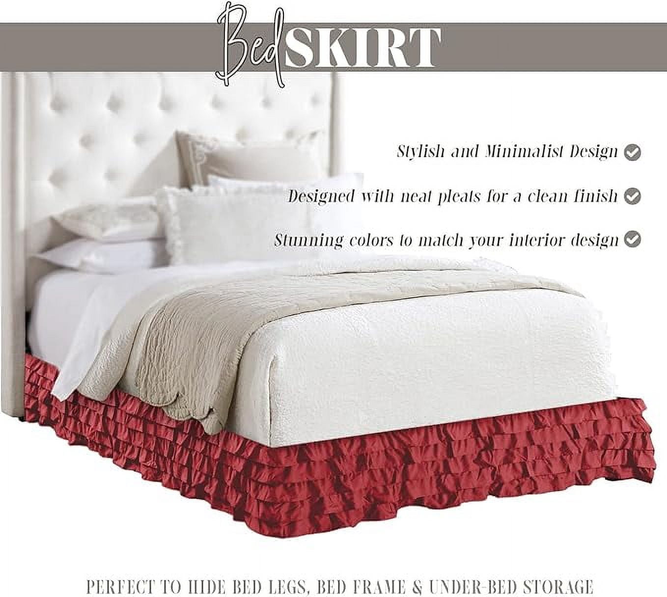 Elegant Comfort Leila Collection Multi-Ruffle Bed Skirt - 1500 Thread Count, Easy Fit Dust Ruffle, 15-Inch Drop, Wrinkle and Stain Resistant, Queen, Maroon Red