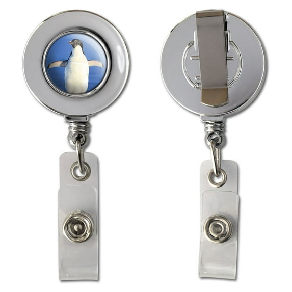 Penguin - Funny Bird Retractable Reel Chrome Badge ID Card Holder