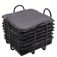 thumbnail image 2 of Posavasos SHAOSZC cuadrados de 4 pulgadas de piedra negra con soporte de metal, juego de 8 para cocina y apartamento, con textura de pizarra., 2 of 6