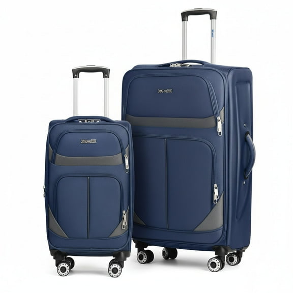 NewYork Xpress 2-Piece Softside Luggage Set Expandable Lightweight Suitcase with Spinner Wheels, 20" Carry-on & 28" Checked, Navy/Grey, WD8815