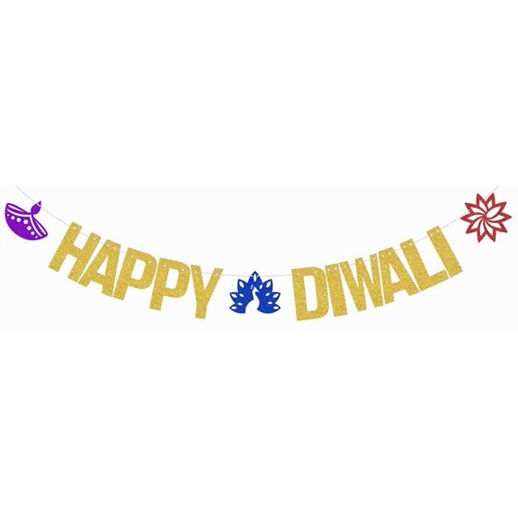 Happy Diwali Banner Indian Diwali Party Decoration Indian Deepavali Decorations Gold Glitter