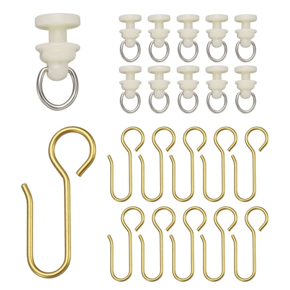 50 Sets Curtain Track Glider Pulley Straight Curved Curtain Track Rollers with Hooks White/Gold