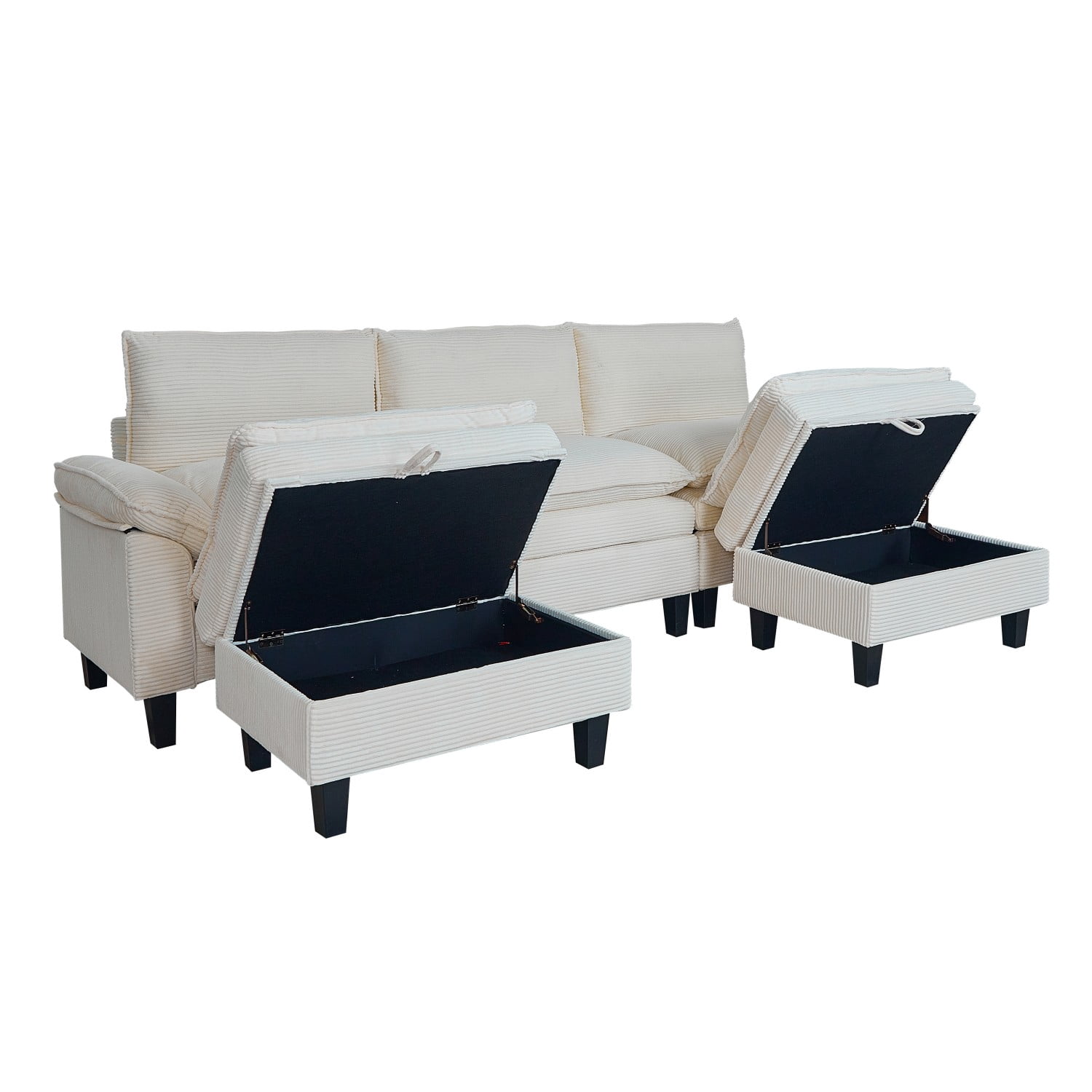 Gewnee Modular Sectional Sofa with Movable Storage Ottomans, U Shaped Cloud Couch for Living Room, 3-Seat