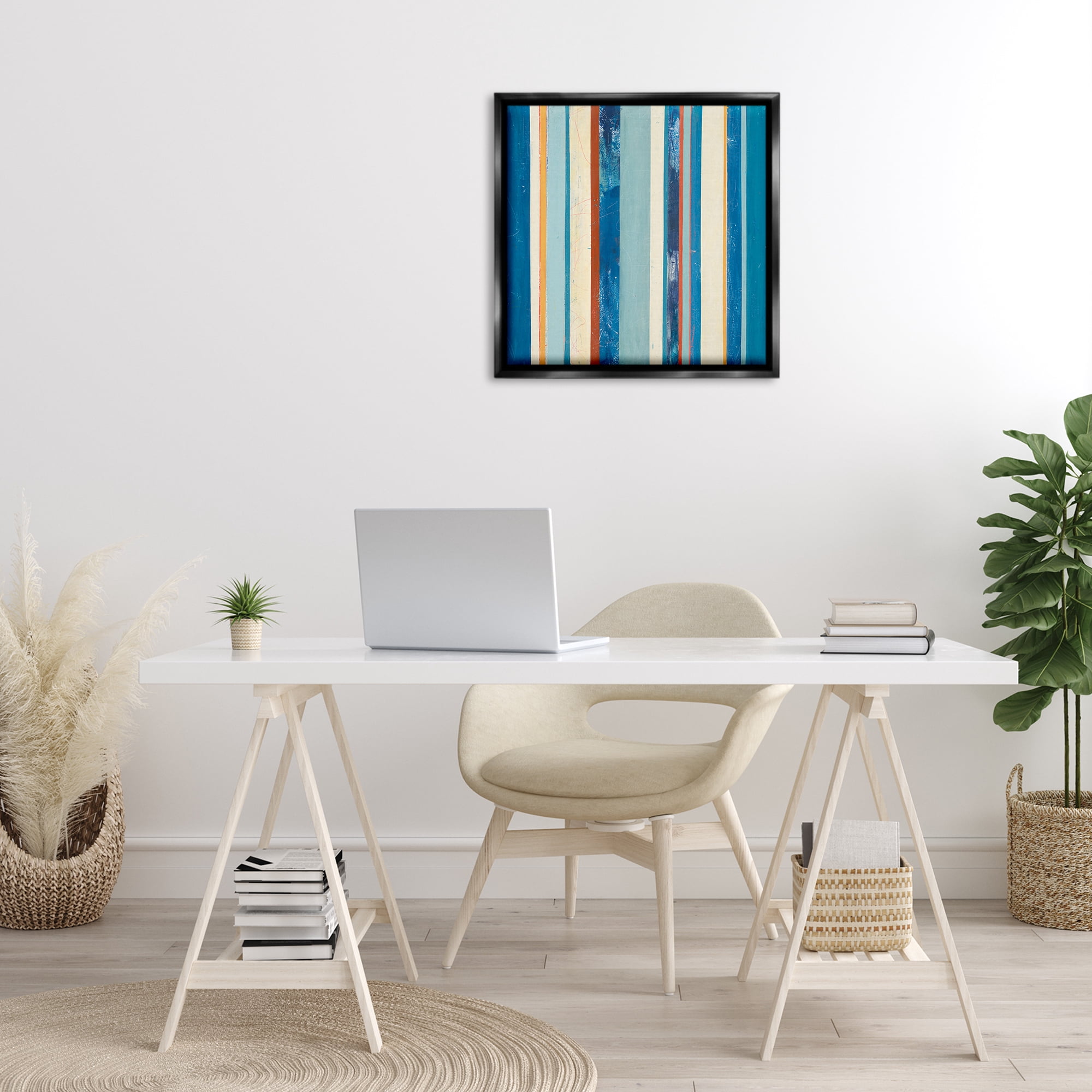 Stupell Industries Distressed Blue Stripes Abstract Painting Black Floater Framed Canvas Art Print Wall Art, 25 x 25