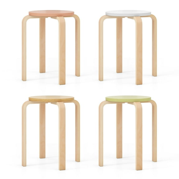 Gymax 4 PCS Bentwood Stackable Backless Stools Stacking Wood Stool with Round Tops