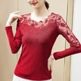 thumbnail image 6 of Women Tops Round Neck Long Sleeve Mesh Lace Embroidery Pullover Tops Solid Color Slim Fit Blouse Daily Wear, 6 of 8