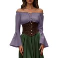 thumbnail image 1 of Women's Chiffon Blouse Off Shoulder Style Bohemian Flowy Top For Spring Autumn Casual Daily Wear, 1 of 6