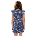 thumbnail image 2 of ZIATUBLES Navy Blue Floral Print Girls Summer Jumpsuit Kids Button Flutter Sleeve Short Playsuit Elastic Waist Round Neck Casual Romper Outfit Clothes with Pockets for 13-14 Y, 2 of 6