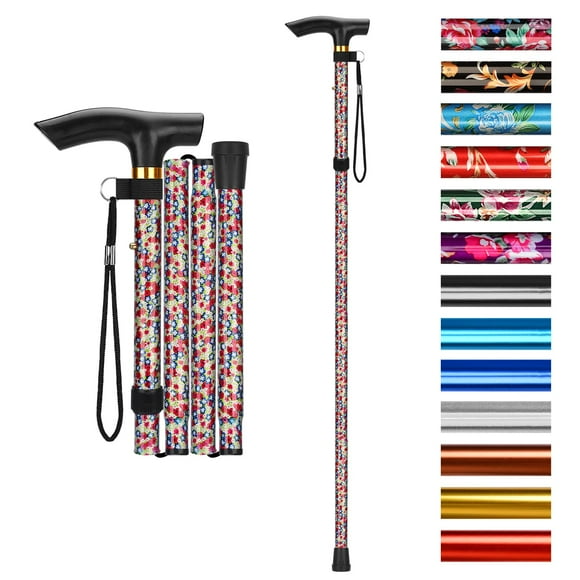 Bastón plegable Supregear, ajustable en 5 niveles de altura, ligero, plegable, portátil, de viaje, con correa para la muñeca y mango en T, para personas mayores, hombres y mujeres con discapacidad, co