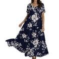thumbnail image 3 of KLHDSF Dresses For Women Bohemian Floral Print Short Sleeve Dress Loose Casual Summer Vacation Black L, 3 of 6