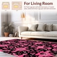 thumbnail image 2 of ODIKA 3'x5' Machine Washable Non-Slip Area Rug, Vintage Wildcat Art Interlocking Print with Floral Infusions High Traffic Rug, Pink, 291043, 2 of 7