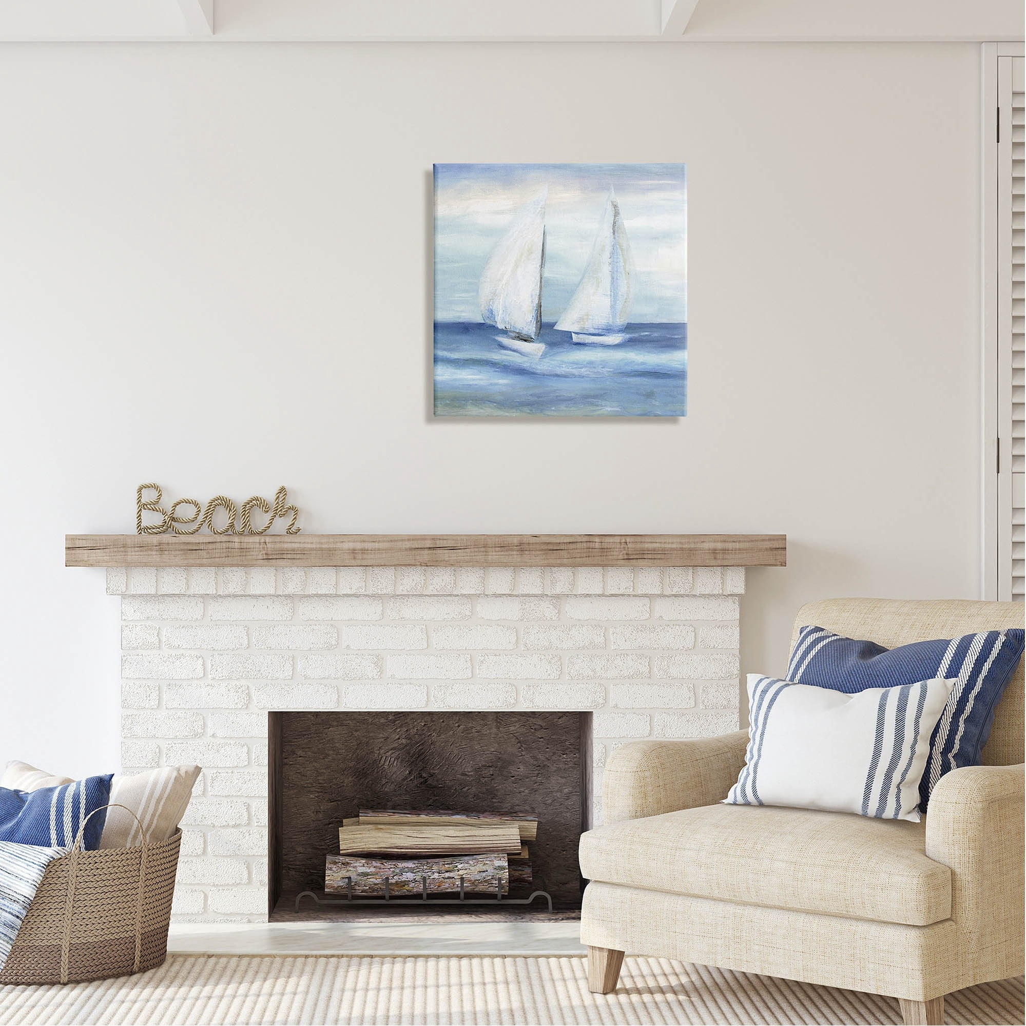 Stupell Industries Two Sailboats Abstract Blue Scene Coastal Painting Gallery Wrapped Canvas Print Wall Art