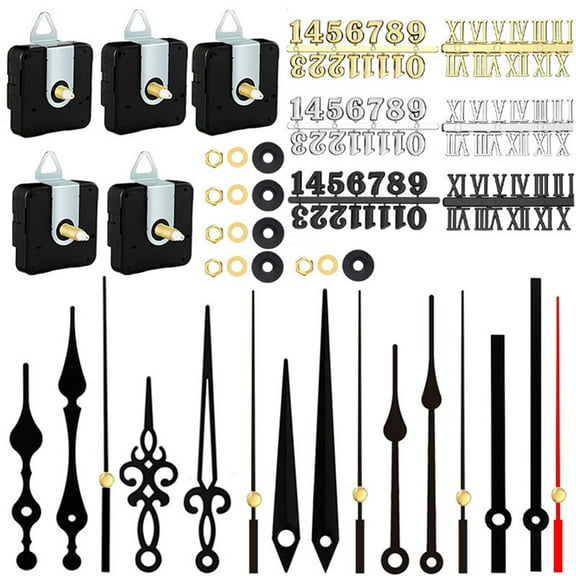 Minimalists 5Pieces Quartzs Clock Movement Mechanism with Black Hands and Numerals Kits Accessories for Home Wall Decors