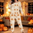thumbnail image 2 of Xijirk Women Halloween Pajama Set Long Sleeve Boat Neck Top with Jogger Pants Pumpkin Ghost Leaf Print Loungewear for Sleepwear and Holiday Party,Khaki,3XL, 2 of 7