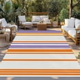 thumbnail image 2 of Orange Striped Outdoor Rug for Patio/Deck/Porch, Non-Slip Large Area Rug 6 x 9 Ft, Farmhouse Stripes Modern Abstract Art Indoor Outdoor Rugs Washable Area Rugs, Reversible Camping Rug Carpet Runner, 2 of 8