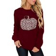 thumbnail image 1 of Femmes Halloween Drôle Sweat-Shirt Citrouille Graphique Pulls Léopard Haut Manches Longues Col Rond Chandail, 1 of 3