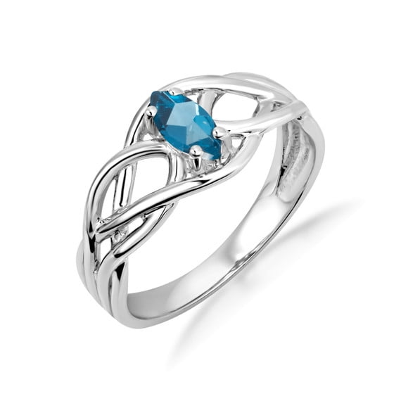 Sterling Silver Lab Created Irish Celtic Knot Marquise Cut Blue Topaz Ring- Size 9