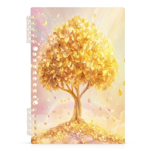 Golden Tree with Leaf Notebooks 1-subject Journal 60 Sheets A5 College Ruled Paper Detachable Ring 8.3"x5.7"