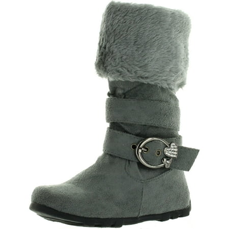 

New Girls Slouch Comf Tall Midcalf Suede Winter Boots Shoes Grey C01 5