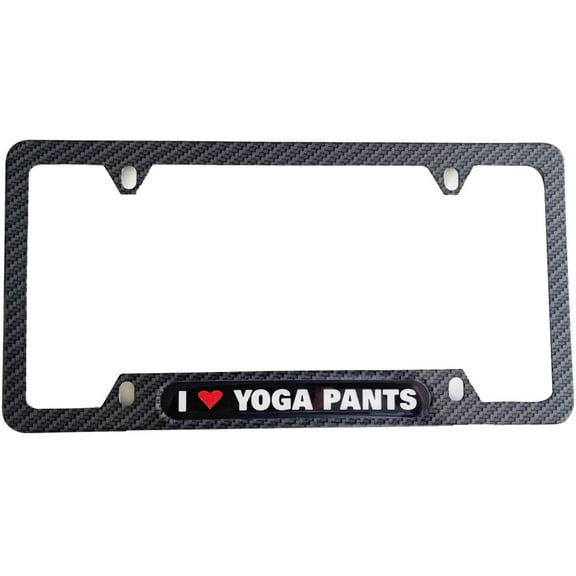 Carbon Fiber License Plate Frame Cover Holder I Love Yoga Pants JDM Lowered Truck Car Accessories Stainless Steel 1PC