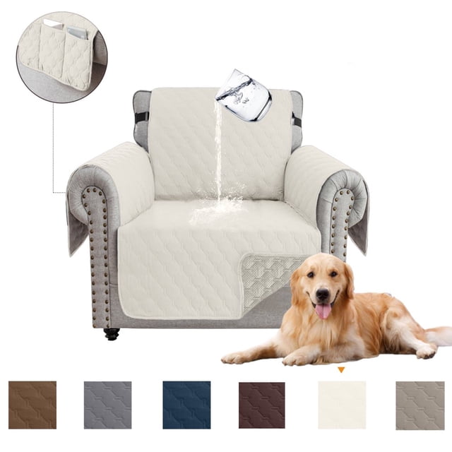 CHUANK 100% Waterproof Couch Covers Non-Slip Sofa Cover with Elastic Straps&Silicone Backing Furniture Protector Covers Sofa Slipcovers for Kids Pets Dogs Gray Sofa (Three-couch Sofa)