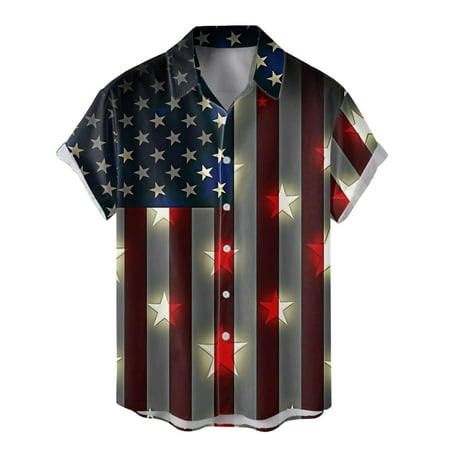 

Independence Day Shirt for men Male Spring And Summer Independence Day Celebration Casual Vintage Distressed Partial Print Button Short Sleeve Shirt Mens T Shirt