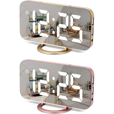 Pink Led Clock Digital Alarm Clock Set 2,7 in LED Mirrored Clocks Large Display,with 2 ...