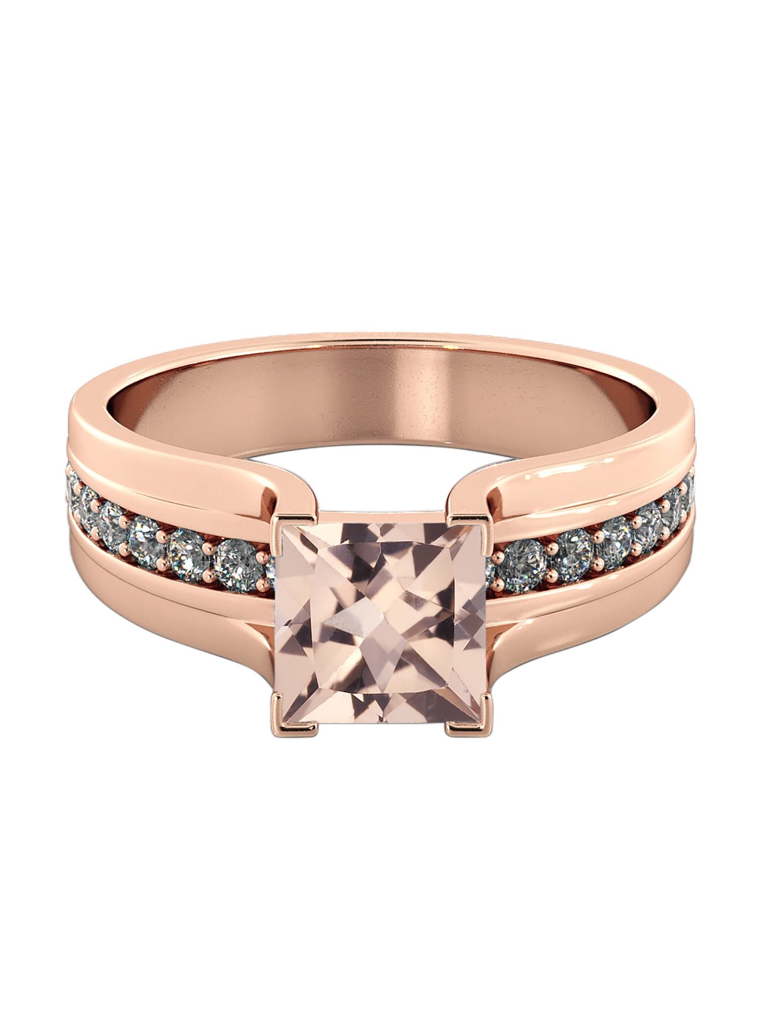 1.20 Carat natural peach pink VS Morganite Ring with Diamonds 14k Rose Gold Bridge Vintage Princess by Diamonds Mine