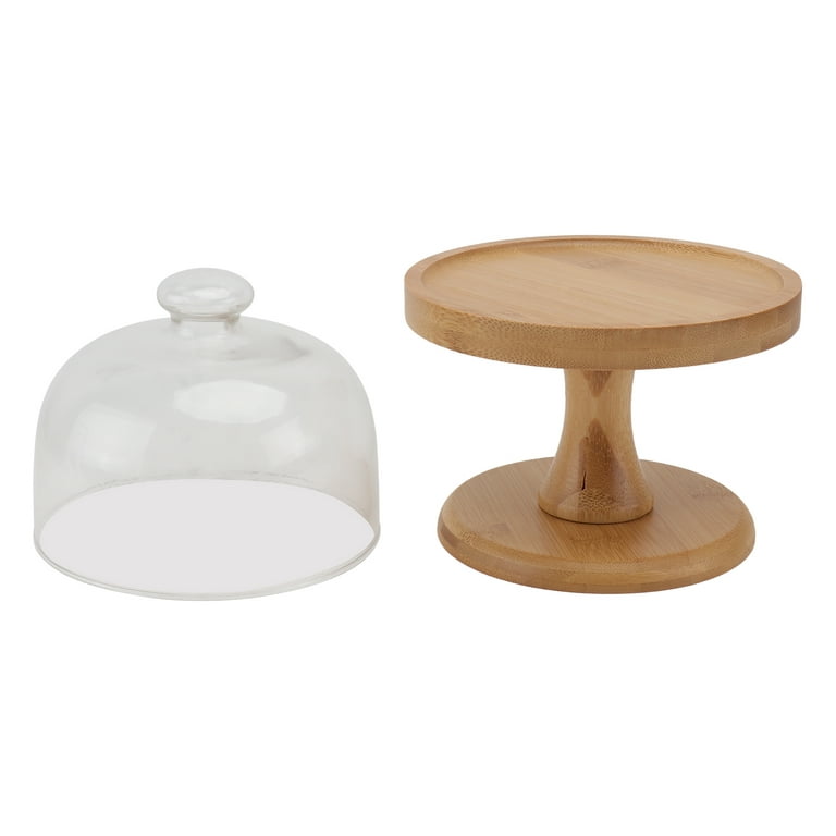 Wood Cake Stands with Dome Footed Cupcakes Display Plate Serving