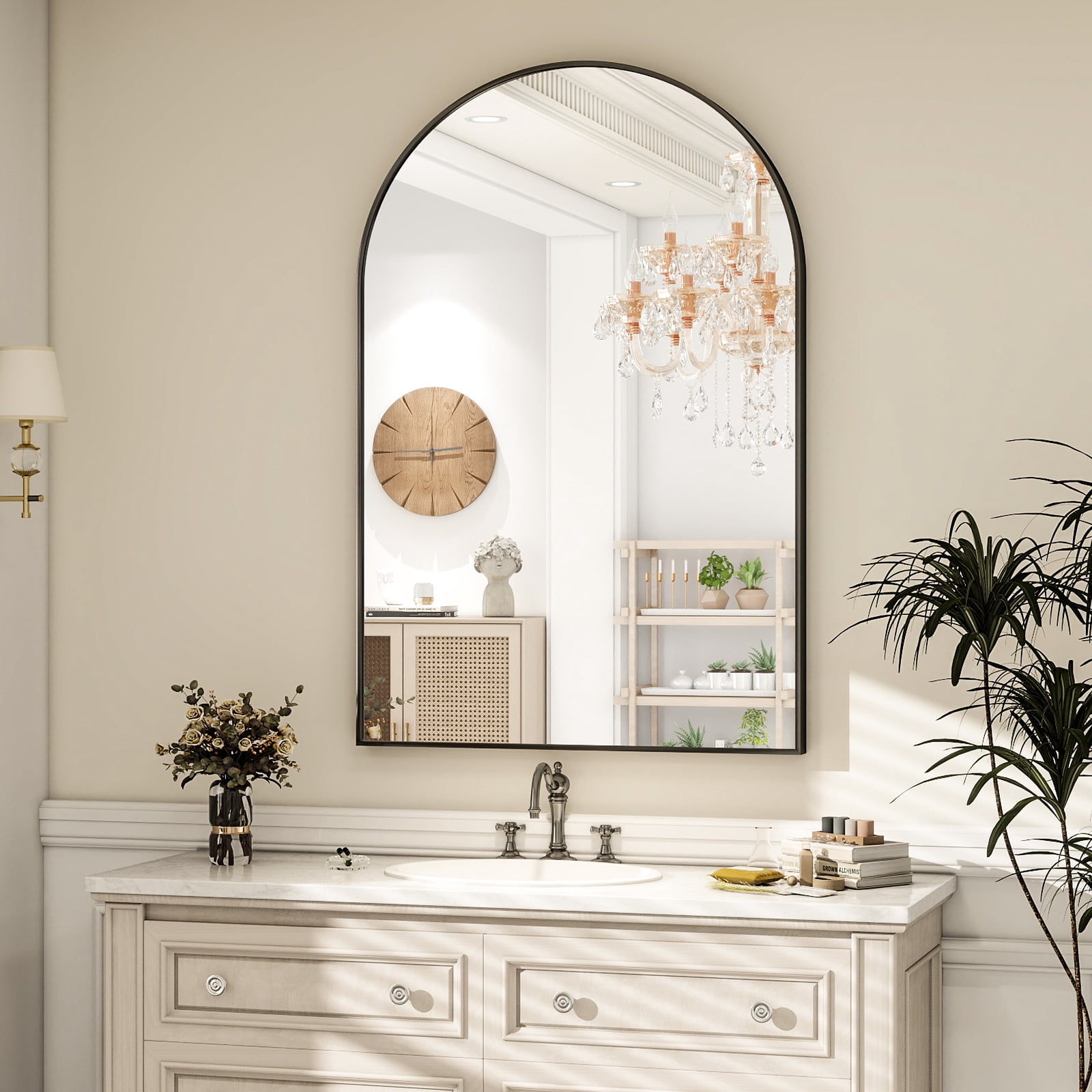 SHATTERVIEW 24"x36" Arched Bathroom Mirror Vanity Wall Mounted Mirror, Black