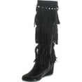 thumbnail image 2 of Nature Breeze Womens Bridget-02Hi Suede Fringe Studded Moccasin Knee High Wedge Boot, 2 of 4