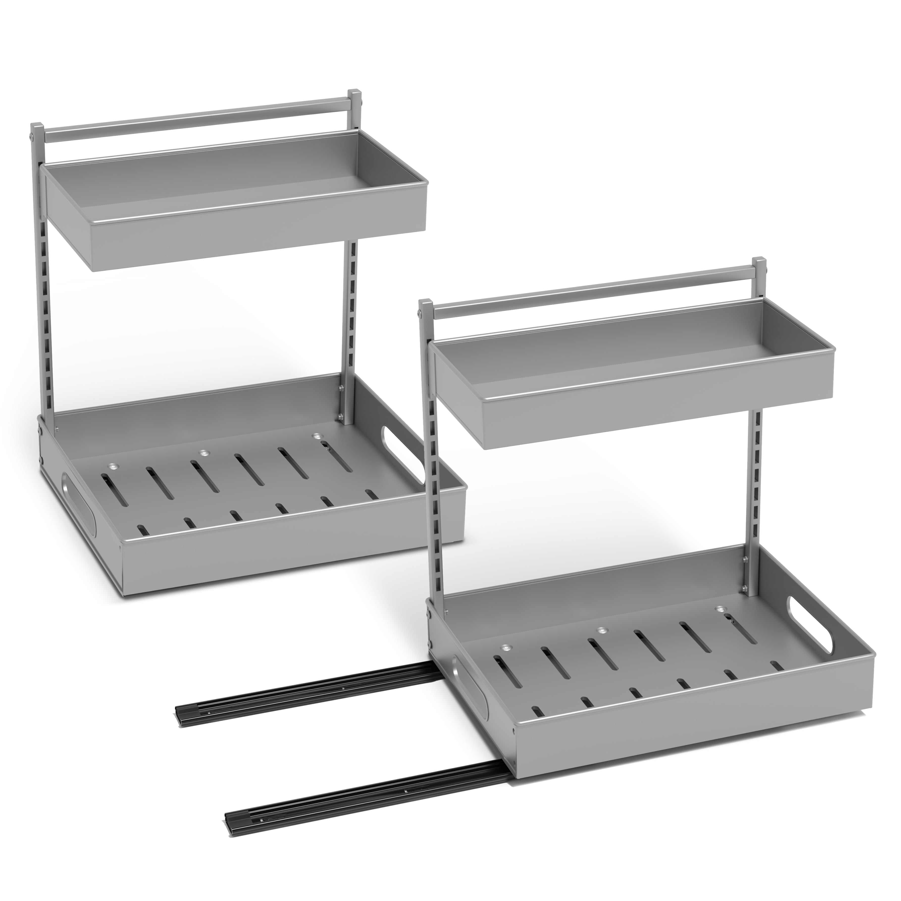 Sorbus 2-Pack 2-Tier Under Sink Organizer with Sliding Pull-Out Storage Rack, No-Drill, Silver