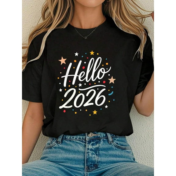 Women Cotton Tshirt Happy New Year Party 2026 Family Matching Men Women T-Shirt Comfort Tshirt Women