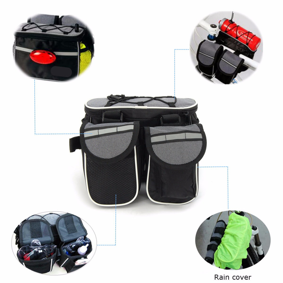 Bike Handlebar Bag Bicycle Frame Front Tube Waterproof Storage Foldable Basket Pouch Bag Large Capacity with Mesh Pocket Rain Cover Universal for Most Road Bikes Professional Cycling Accessories