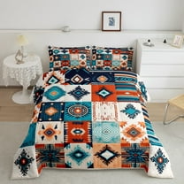 Patchwork Southwestern Ethnic Bedding Set Full Western Boho Bedding Comforter Sets Native Tribal Aztec Hippie Quilt Set Western Bedroom Exotic Bohemian Duvet Set Teal Orange Geometric Diamond 3 Pcs